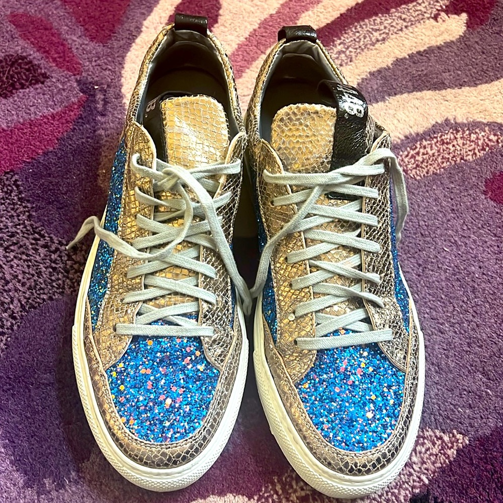 P448 Royal Blue & Brown Bling Sneakers